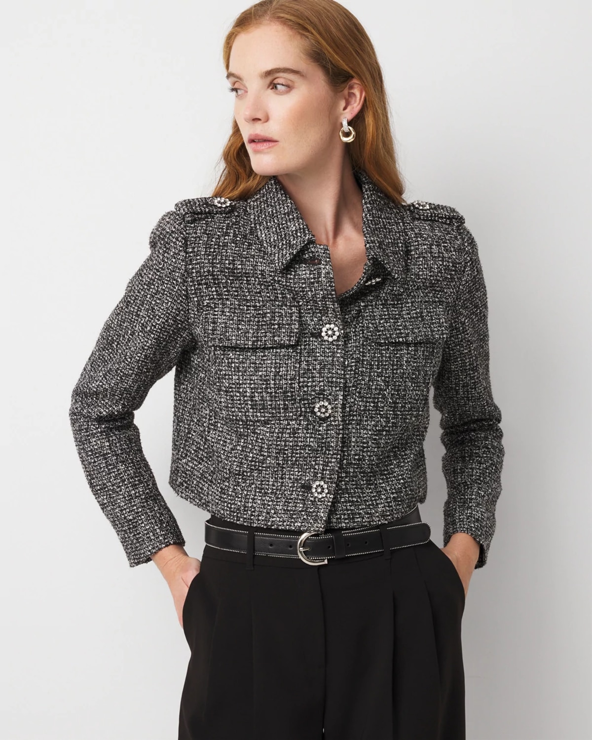 White House Black Market Sequin Tweed Trucker Jacket