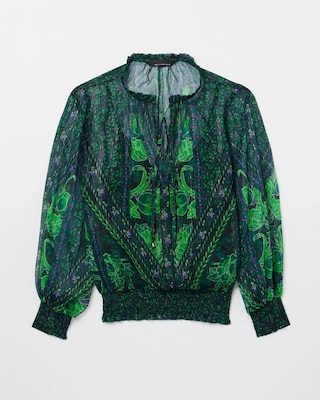 Long Sleeve Mixed Print Lurex Blouse