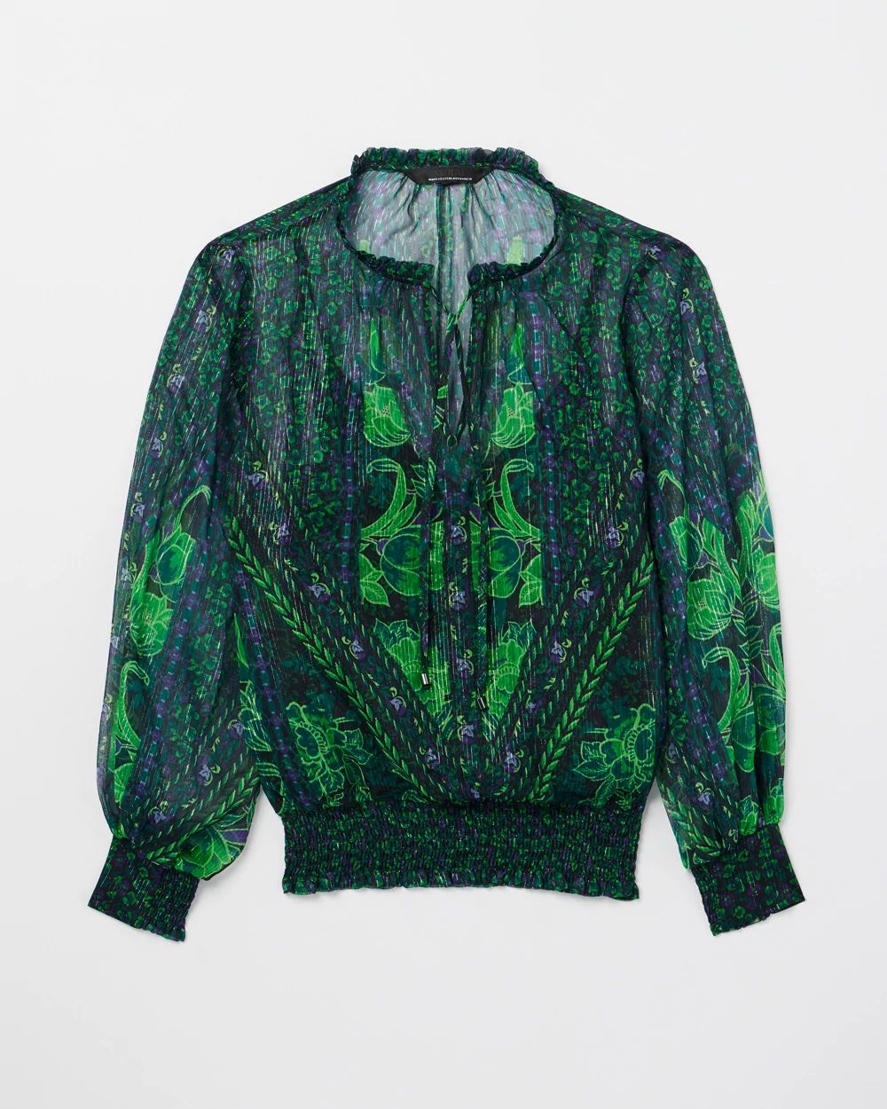 Long Sleeve Mixed Print Lurex Blouse