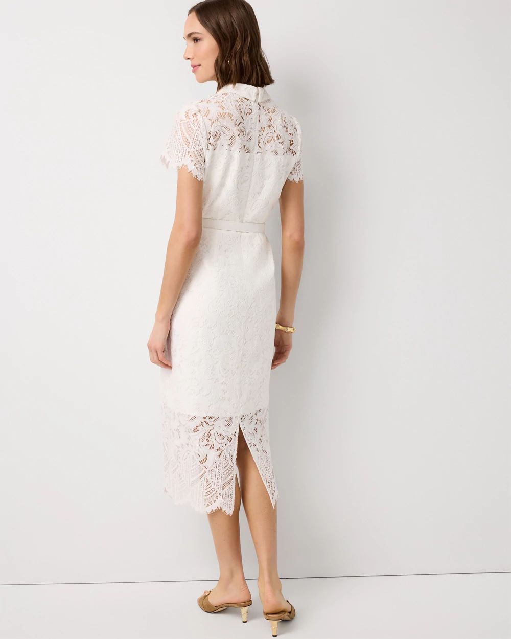 Button-Front Lace Midi Dress