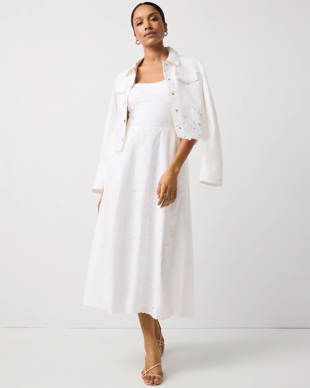 Embroidered Cotton Midi Dress click to view larger image.