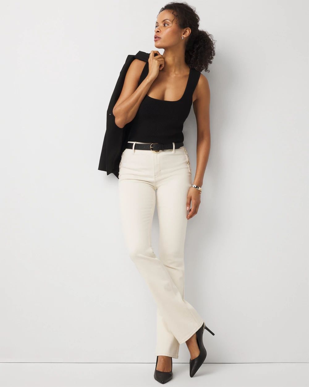 Petite Lace-Up Detail High Rise Bootcut Jean