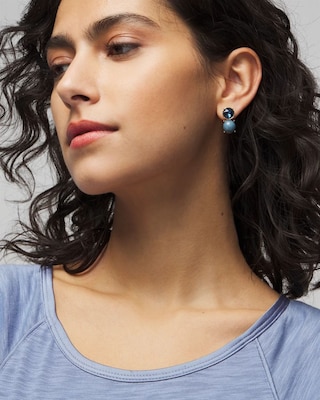 Gold Blue Stone Drop Earrings