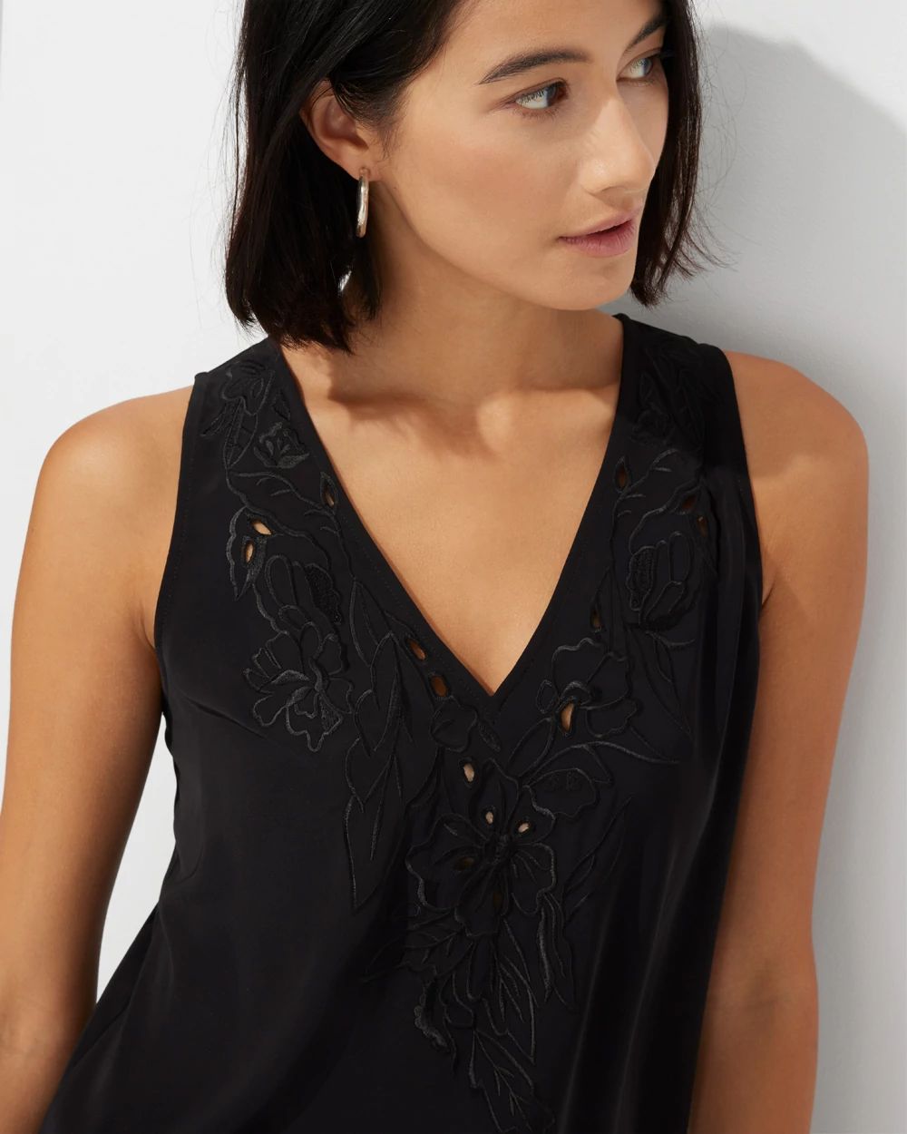 Outlet WHBM Embroidered Cutout V-Tank Top click to view larger image.