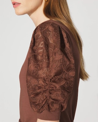Lace Puff Sleeve Crewneck Tee click to view larger image.