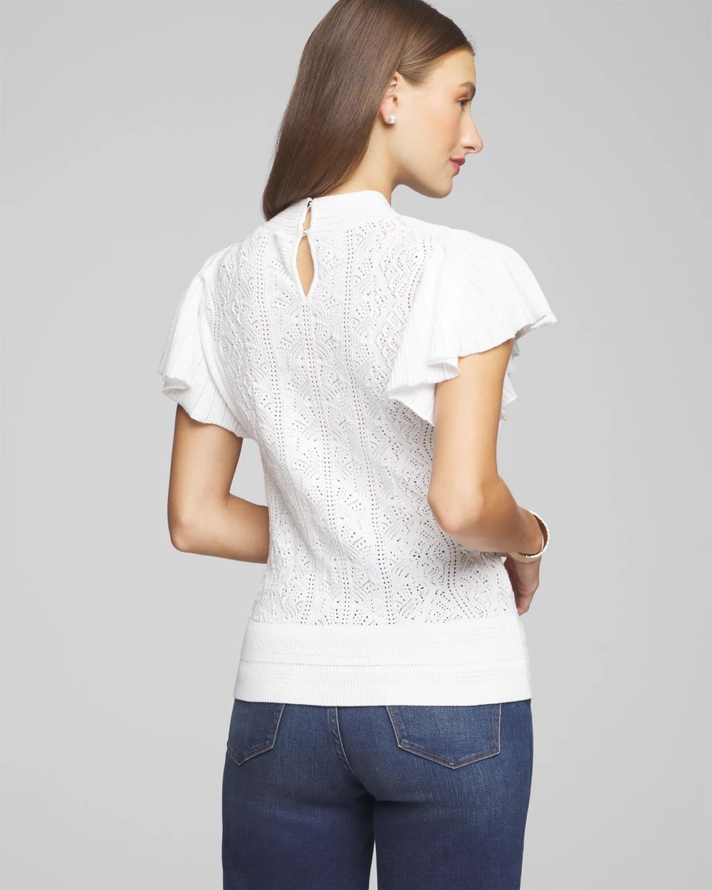 Lace Stitch Ruffle Sleeve Pullover click to view larger image.