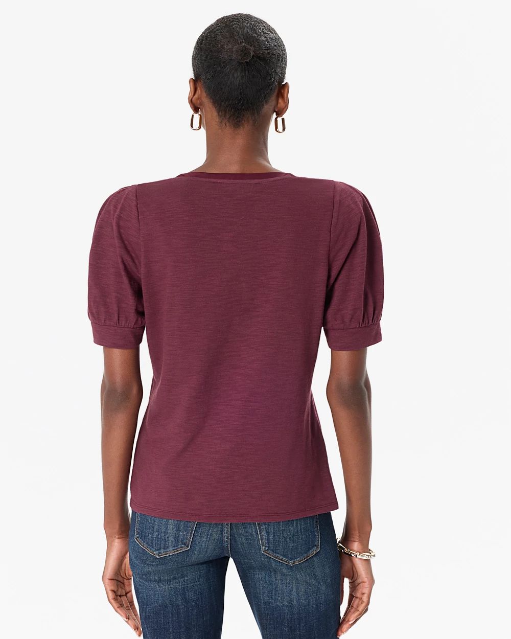 Puff Sleeve V-neck Tee click to view larger image.