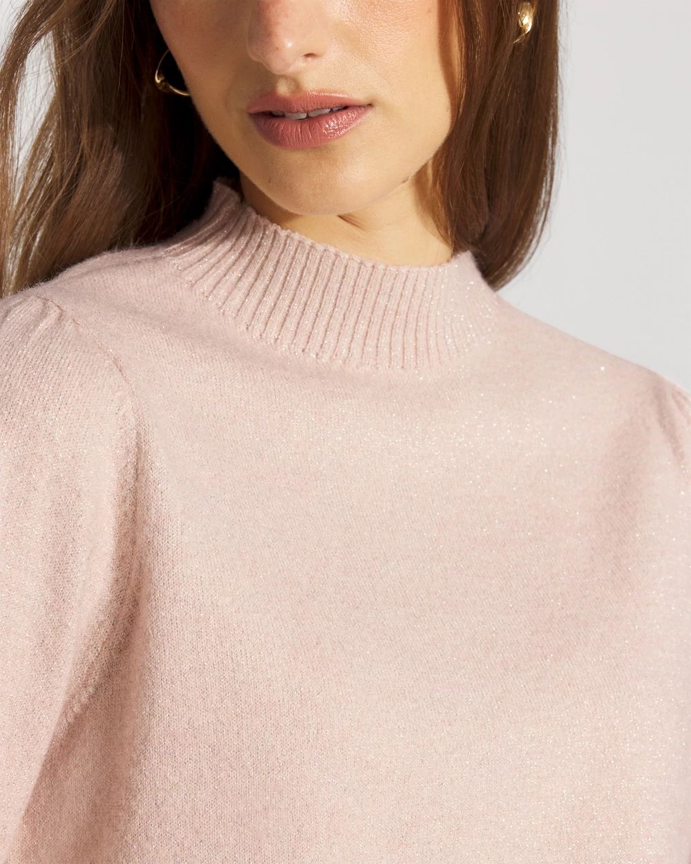 Blouson Sleeve Mockneck Pullover Sweater click to view larger image.