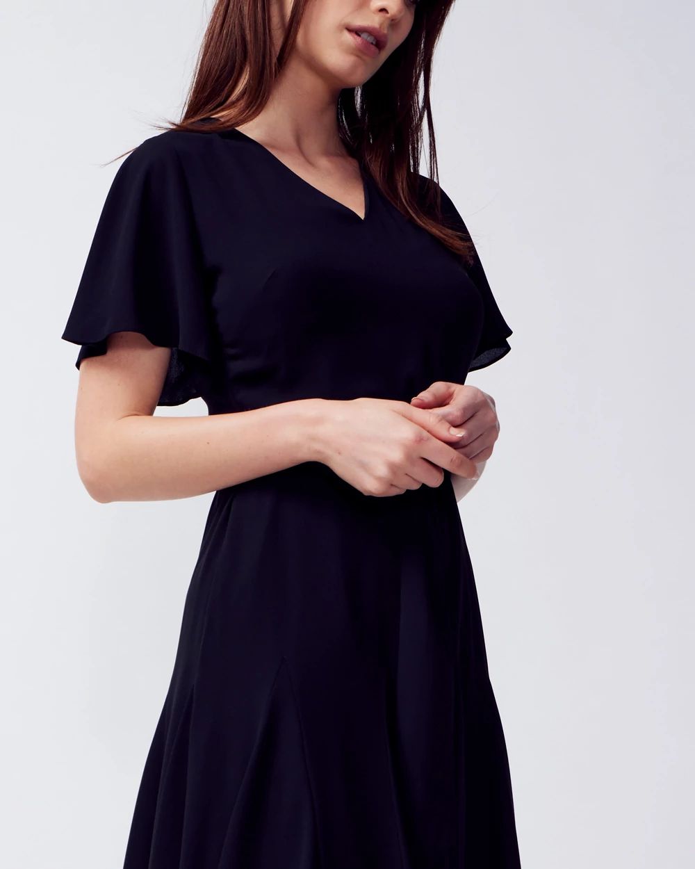 Flutter Sleeve Godet Dress