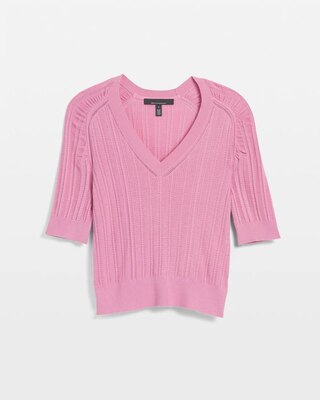 Cashmere-Blend Elbow-Sleeve Shirred Sweater