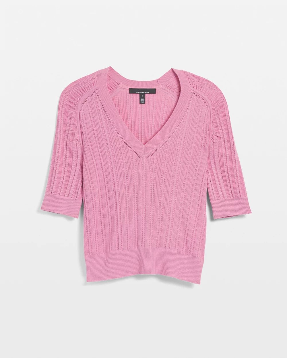 Cashmere-Blend Elbow-Sleeve Shirred Sweater