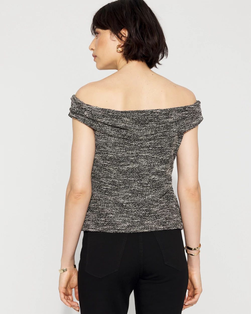 Tweed Off-The-Shoulder Knit Top click to view larger image.