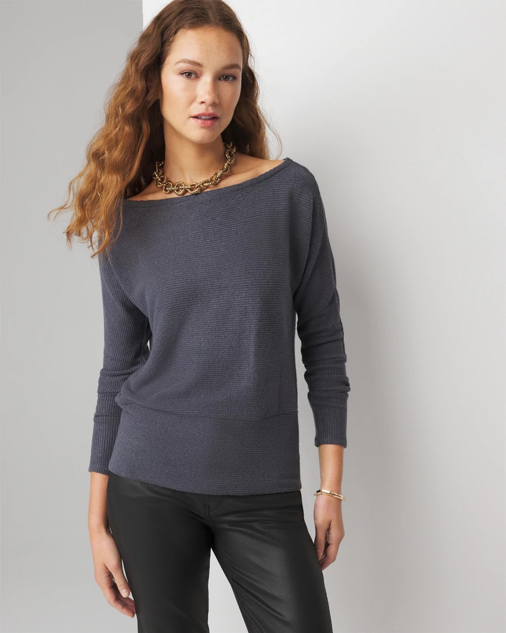 Off-The-Shoulder Ribbed Knit Pullover