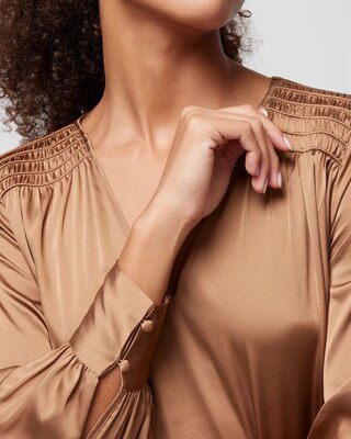 Smocked Shoulder Satin Blouse
