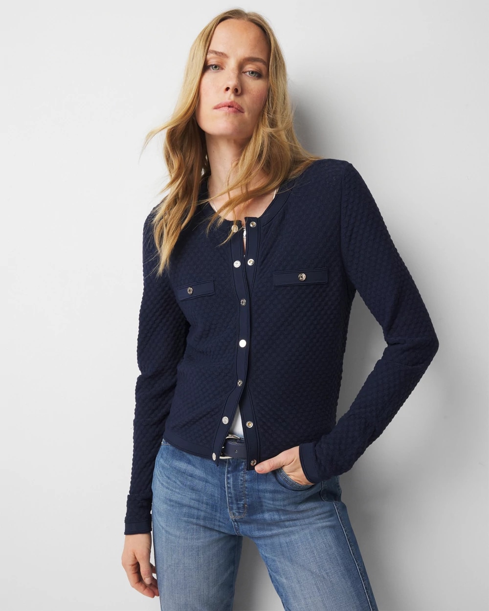 Novelty Stitch Crew Cardigan