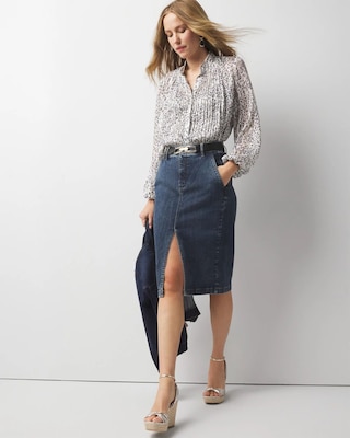 Petite Knee-Length Denim Pencil Skirt