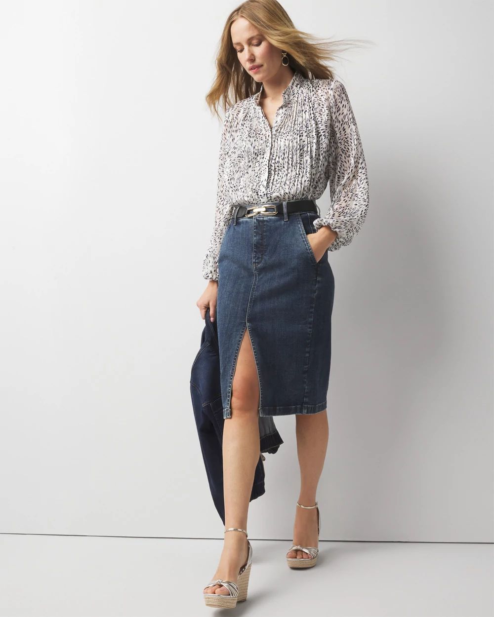 Knee-Length Denim Pencil Skirt