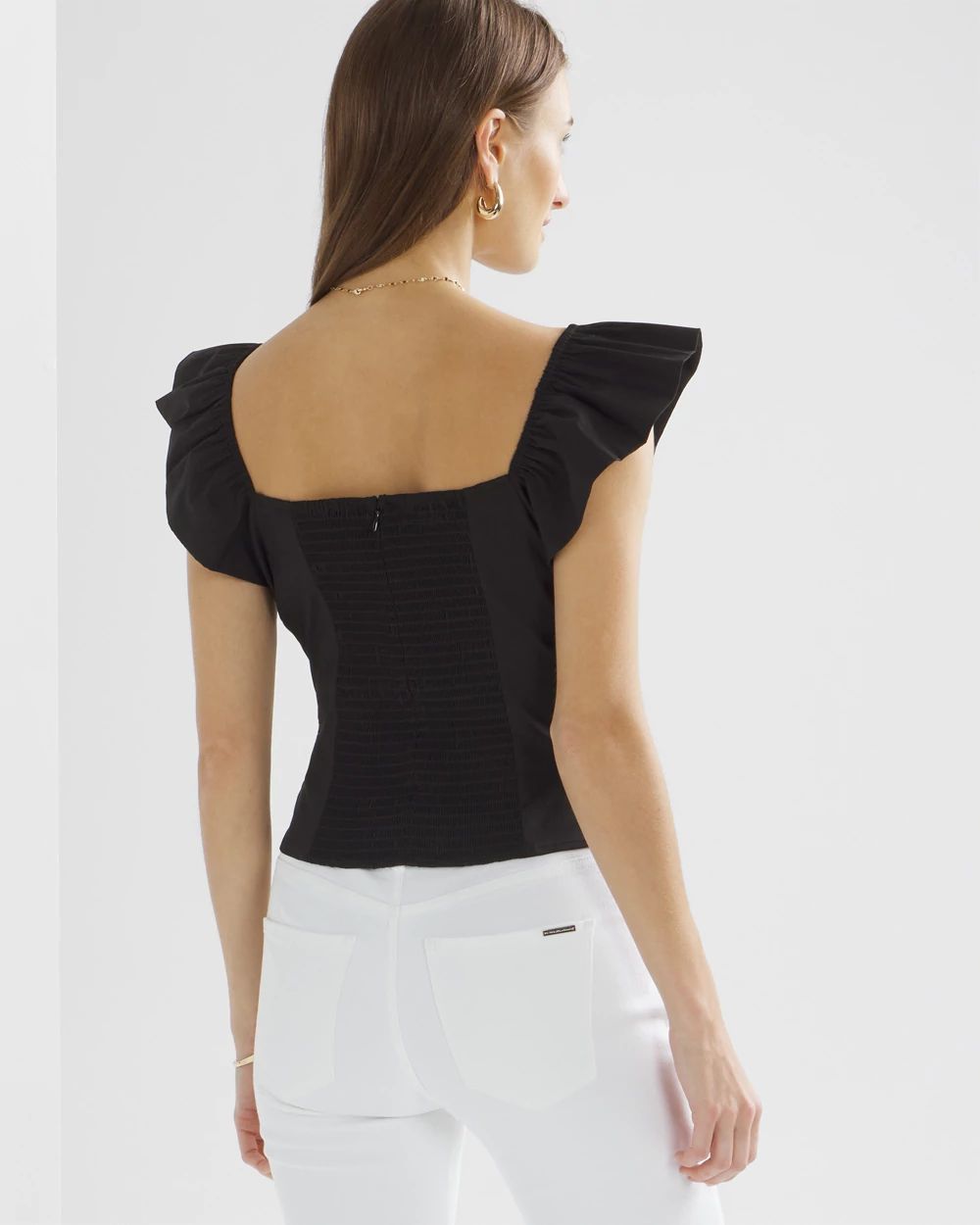 Petite Flutter Sleeve Ruched Front Top