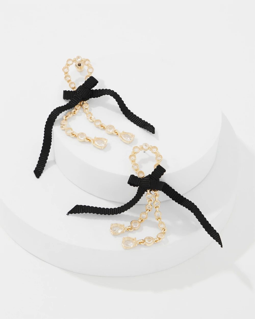 Rhinestone Bow Linear Earrings click to view larger image.