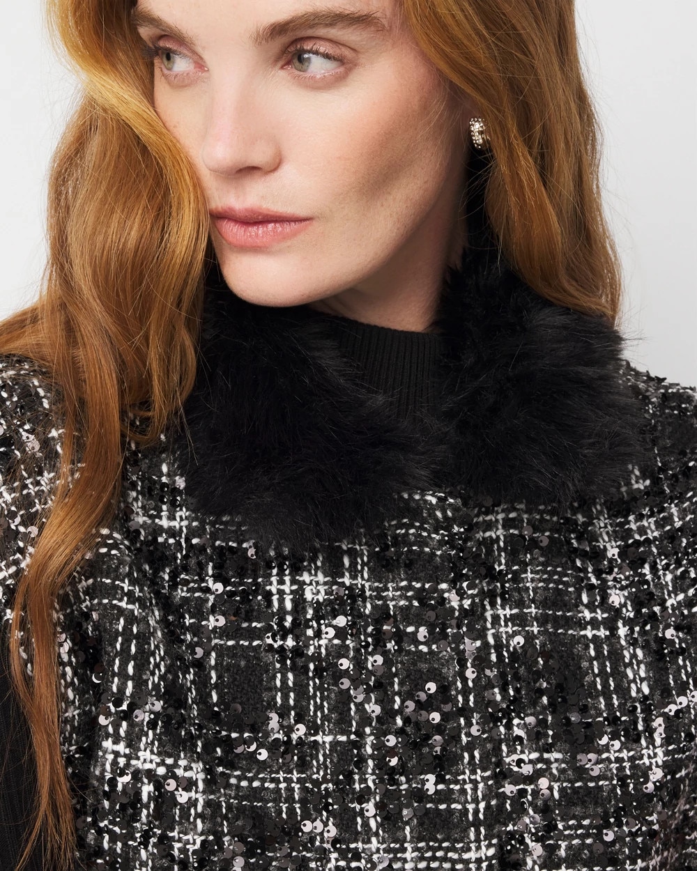 Convertible Faux Fur Sequin Tweed Vest