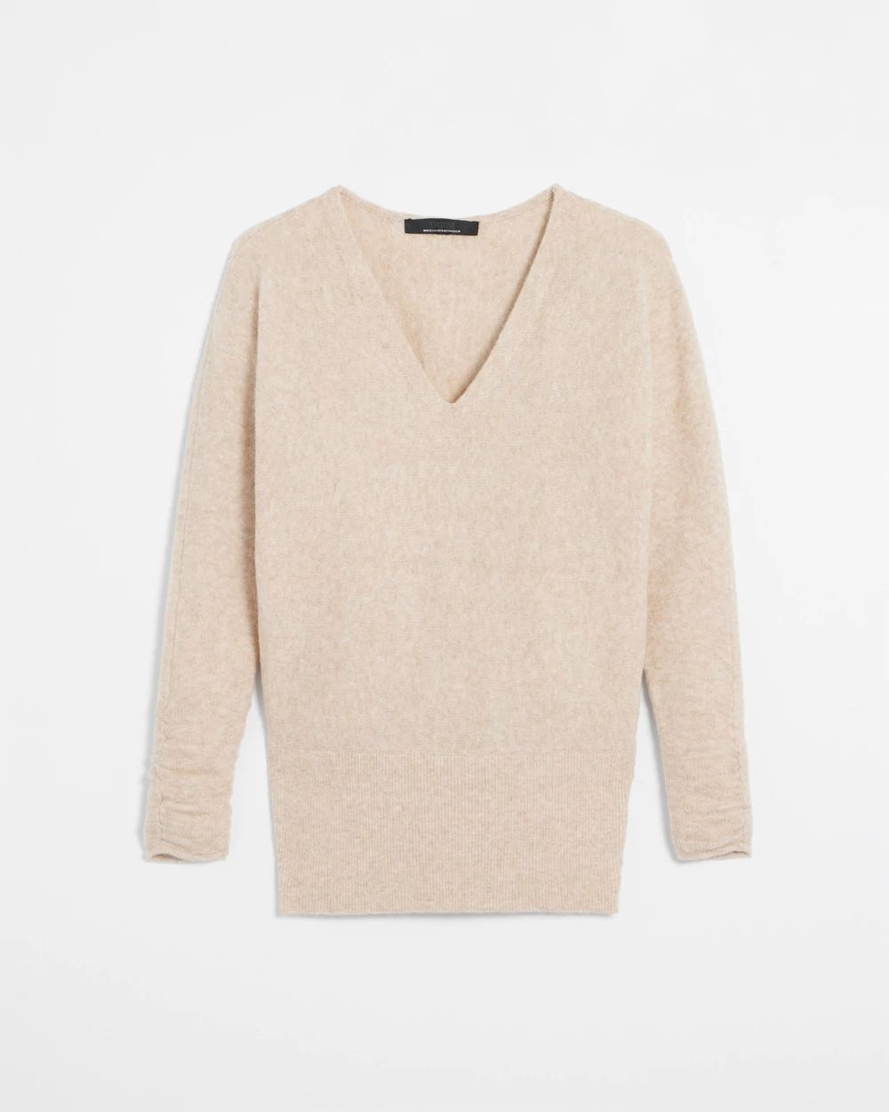 V-Neck Shirred Sleeve Tunic Pullover Sweater