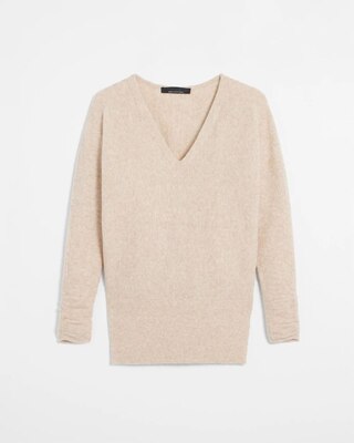 V-Neck Shirred Sleeve Tunic Pullover Sweater
