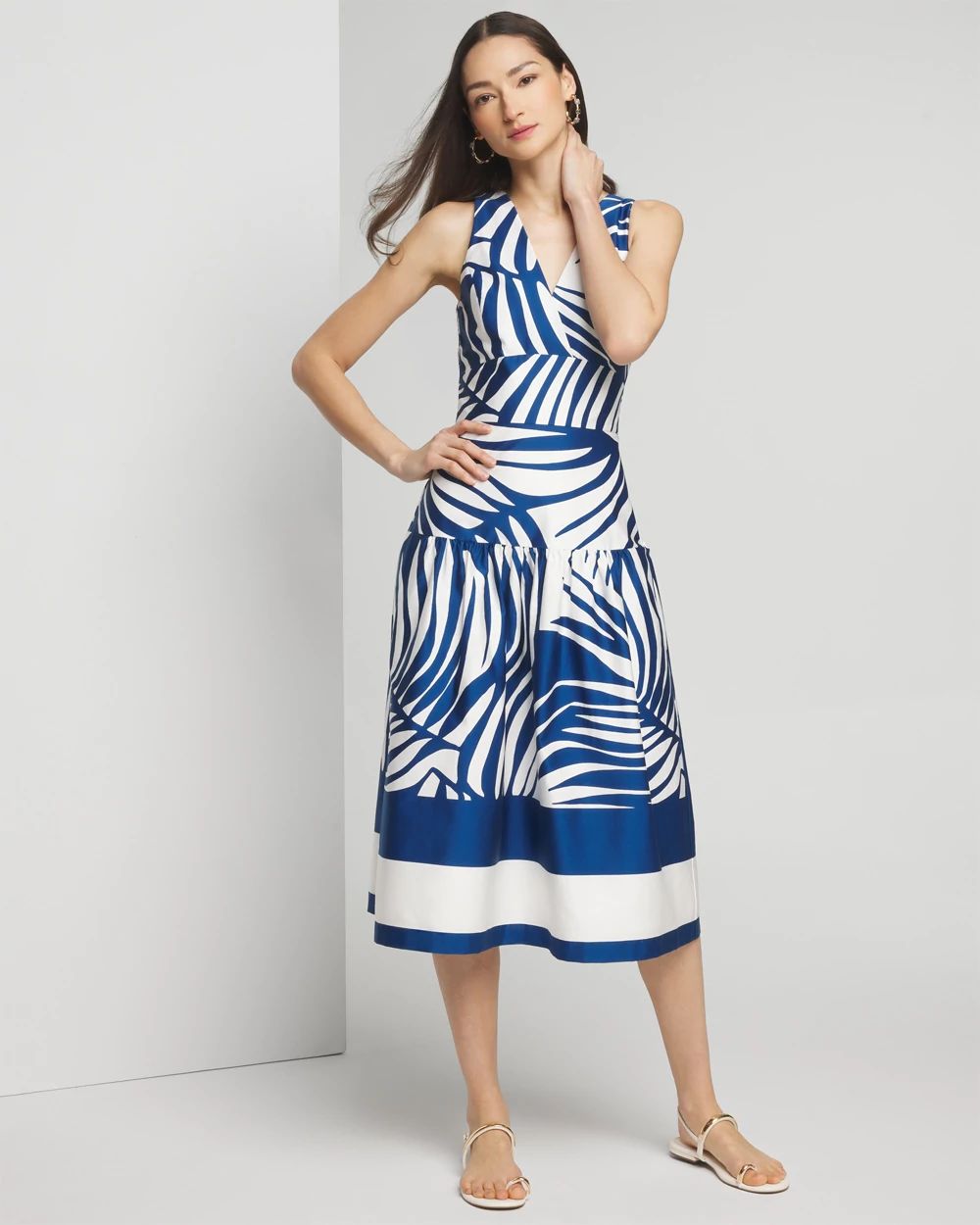 Sleeveless V-Neck Sateen Midi Dress
