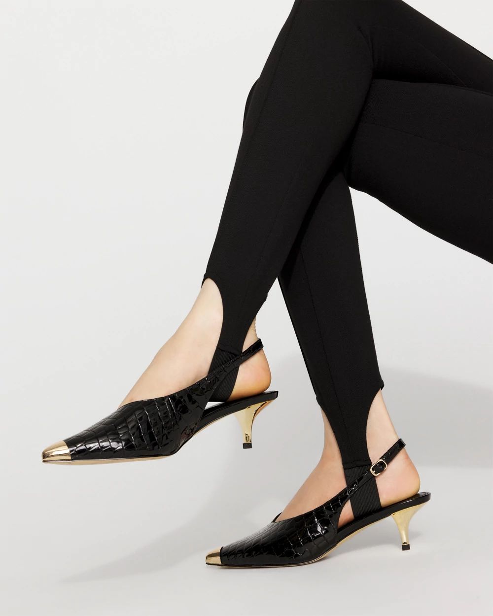Capped Toe Faux Croc Slingback