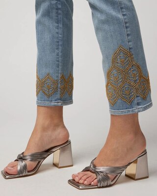 Mid-Rise Everyday Soft Denim™ Embroidered Hem Slim Crop Jeans click to view larger image.