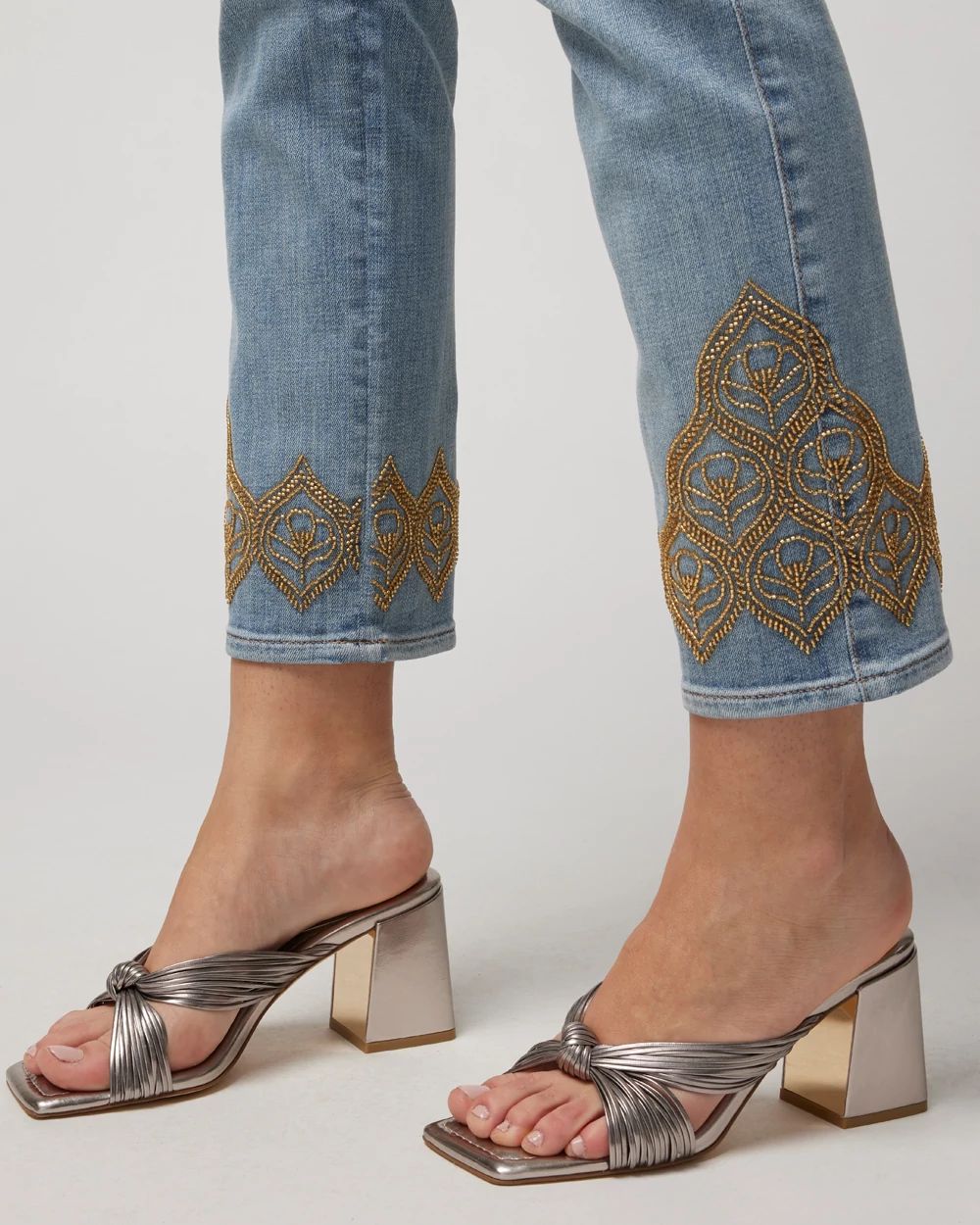 Mid-Rise Everyday Soft Denim™ Embroidered Hem Slim Crop Jeans