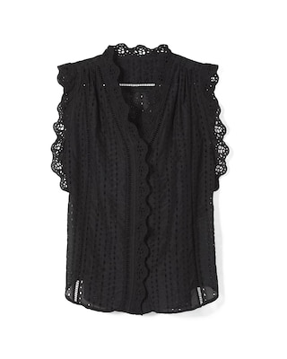 Embroidered Voile Sleeveless Blouse click to view larger image.