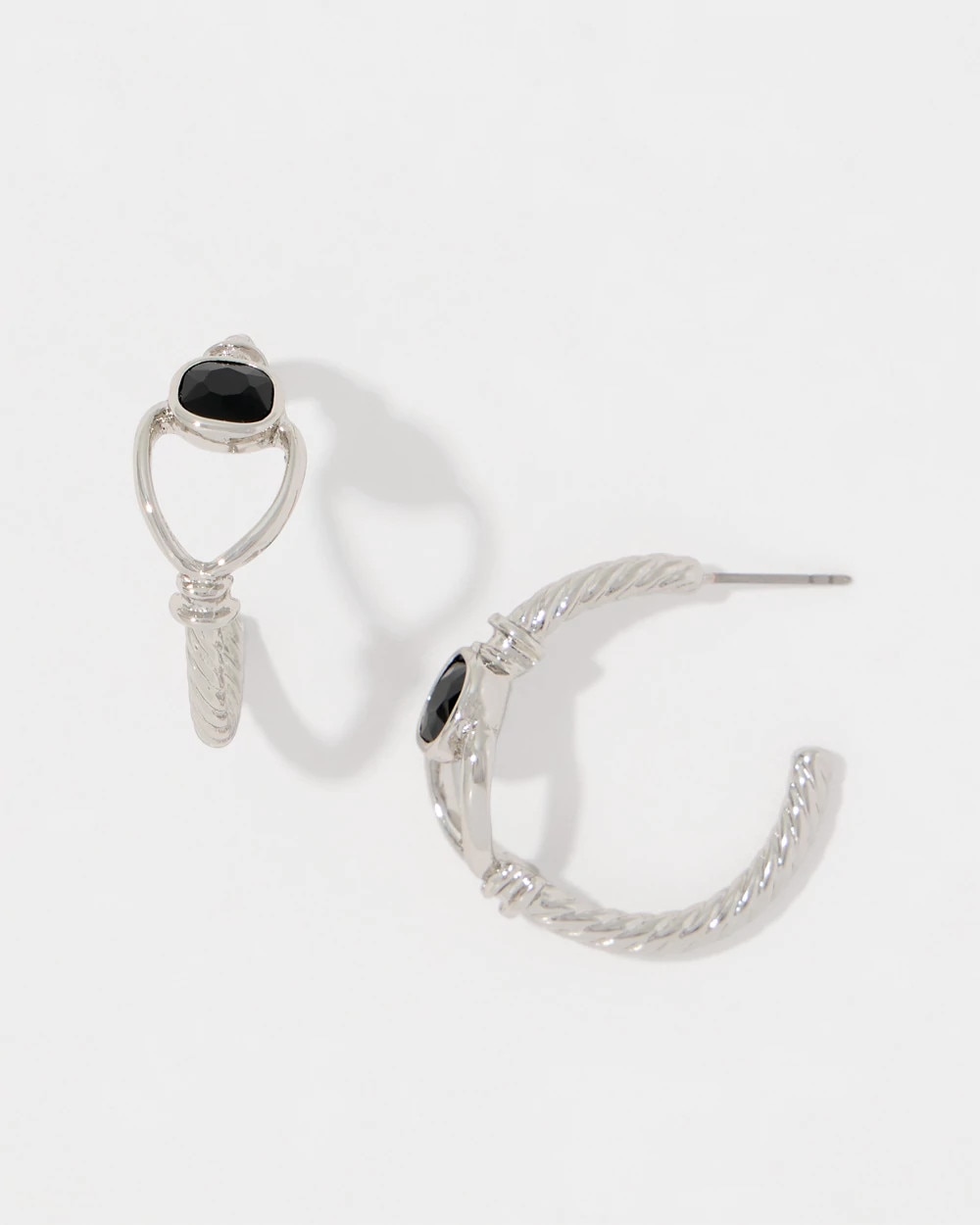 Navy Blue Glass Stone Hoop Earrings