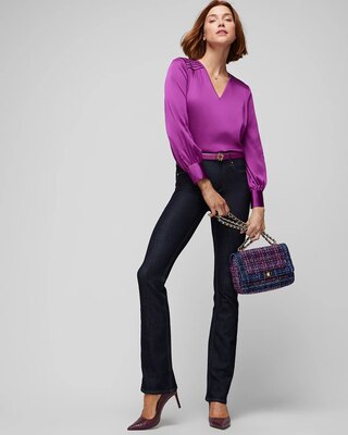 Smocked Shoulder Satin Blouse