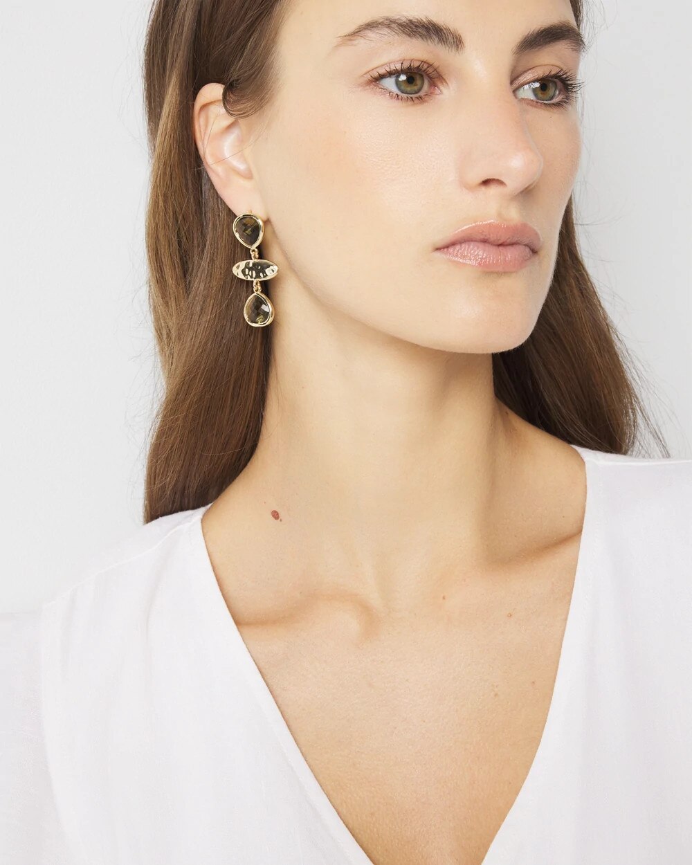 Olive + Gold Statement Drop Earrings - image 2