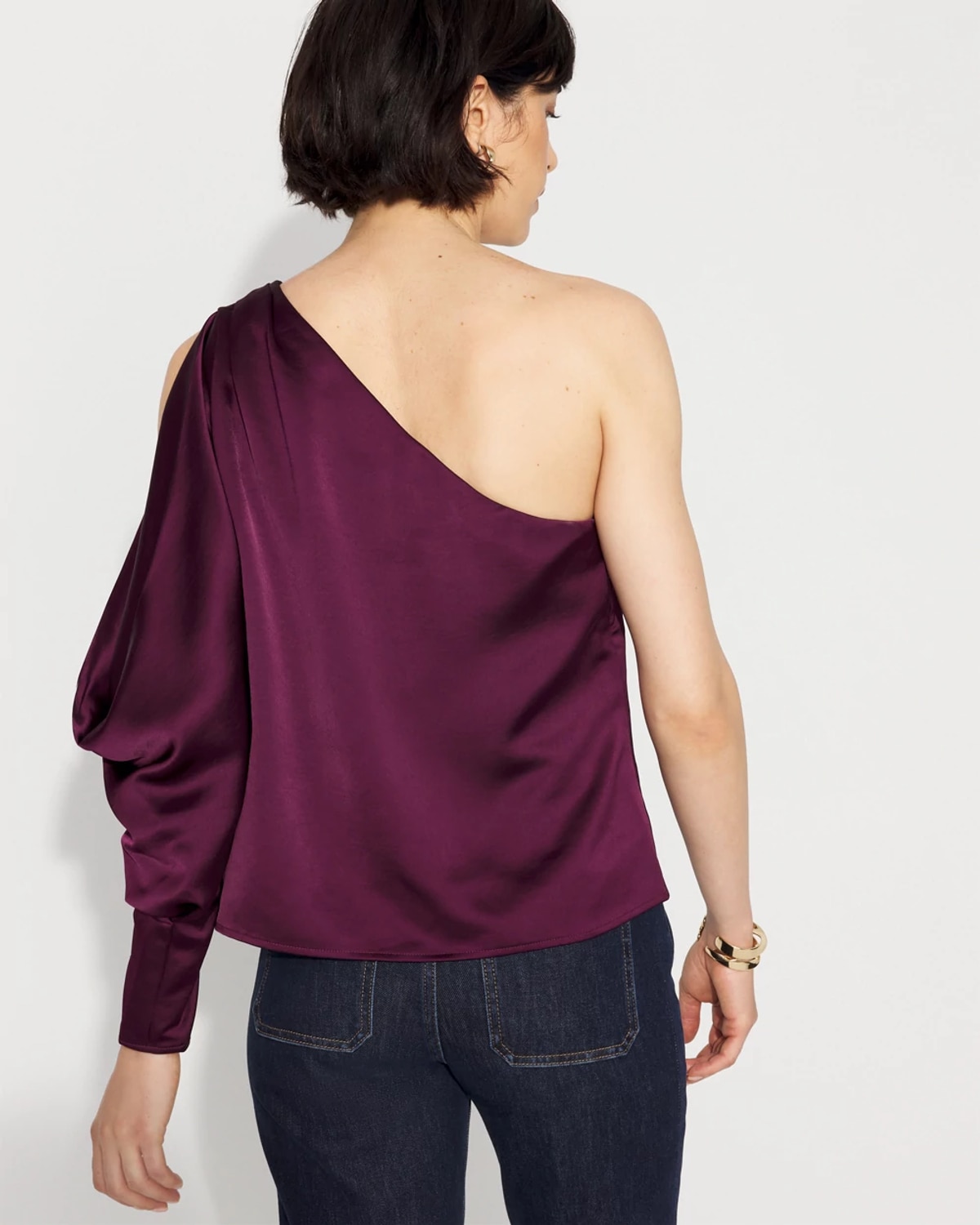 White House Black Market One-shoulder Satin Blouse In Purple