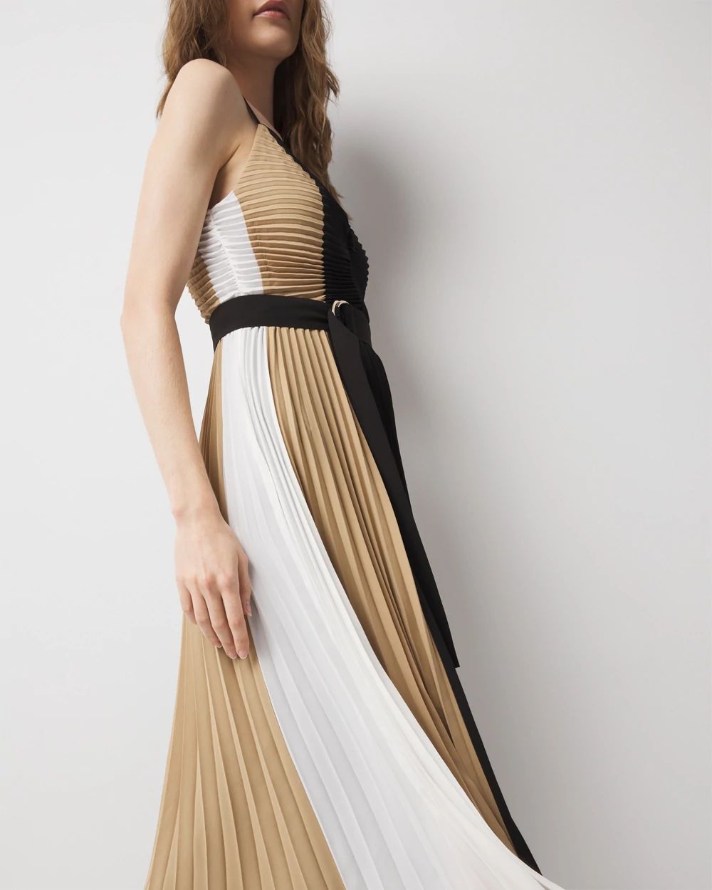 Petite Colorblock Pleated Midi Dress