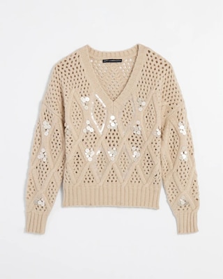 Embellished Cable Pullover Sweater