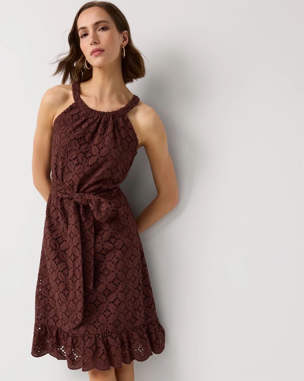 Eyelet Cotton Halter Dress click to view larger image.