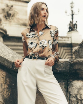 Long Sleeve Cuff Satin Shirt