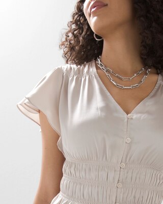 Smocked Flutter-Sleeve Blouse