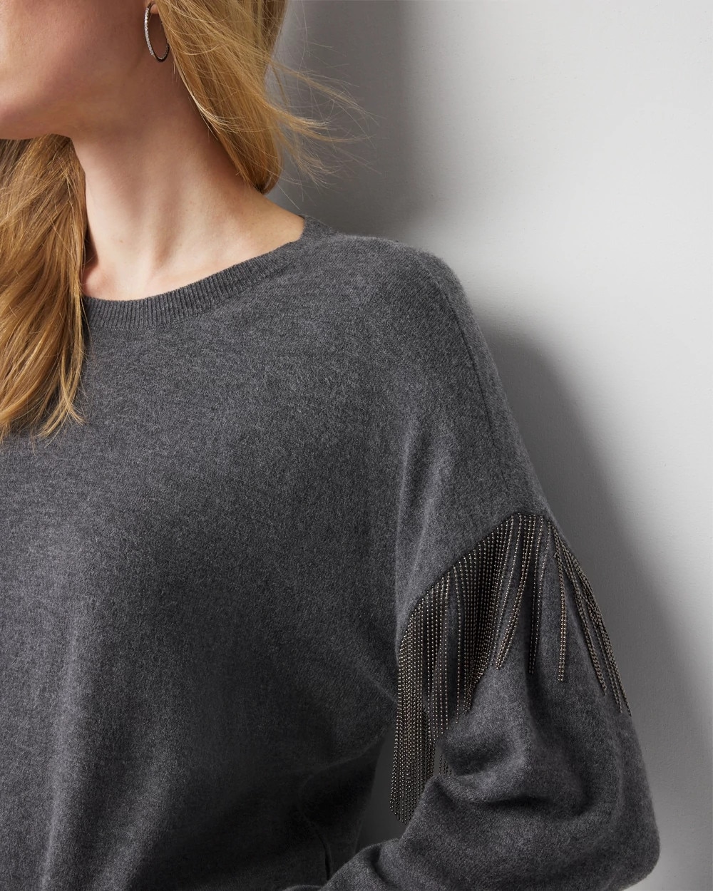 Beaded Fringe Crewneck Pullover