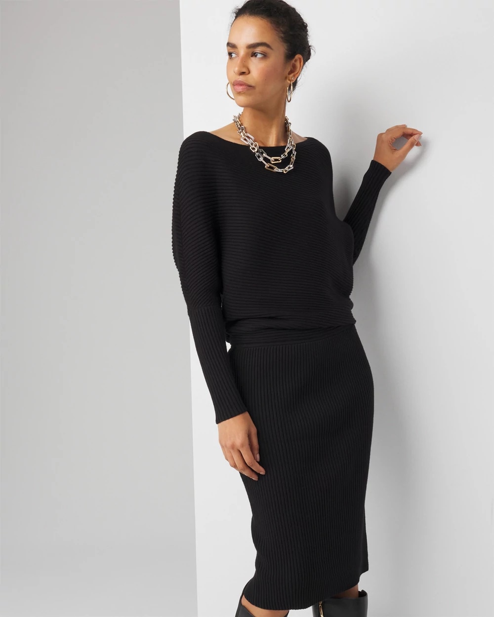 Off-Shoulder Ribbed Sweater Dress