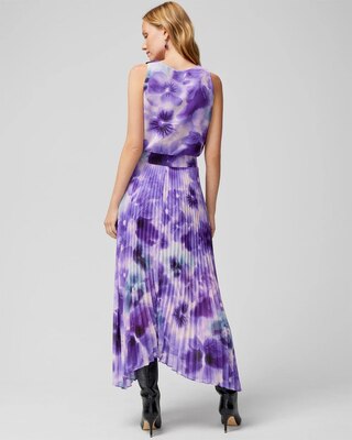 Sleeveless Smocked V-Neck Pleated Midi Dress