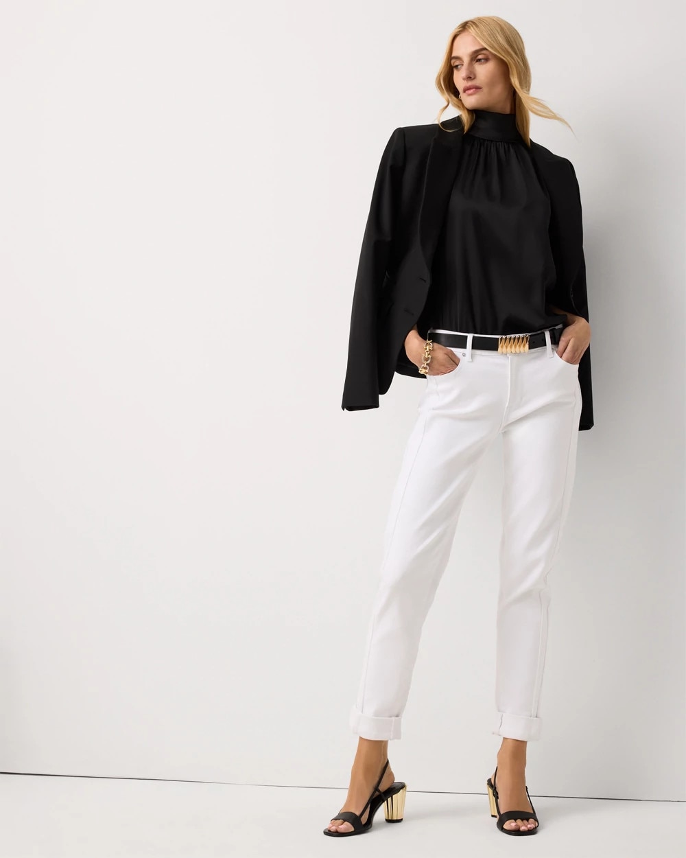 Seam Detail Mid Rise Girlfriend Jean