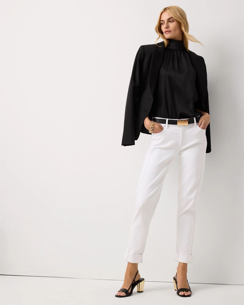 Petite Seam Detail Mid Rise Girlfriend Jean