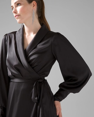 Long Sleeve Satin Ruffle Wrap Dress