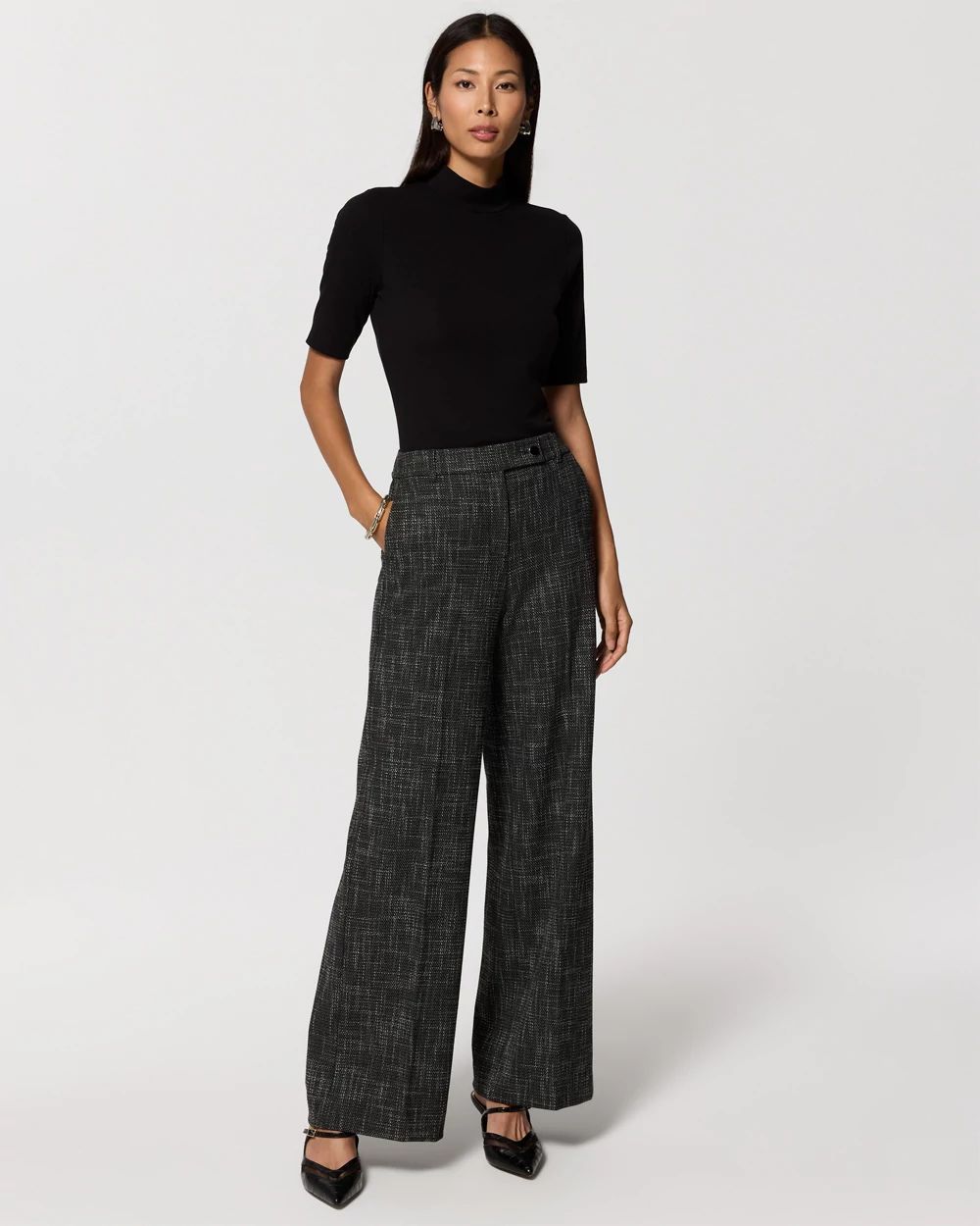 Petite Tweed High Rise Wide Leg Pant