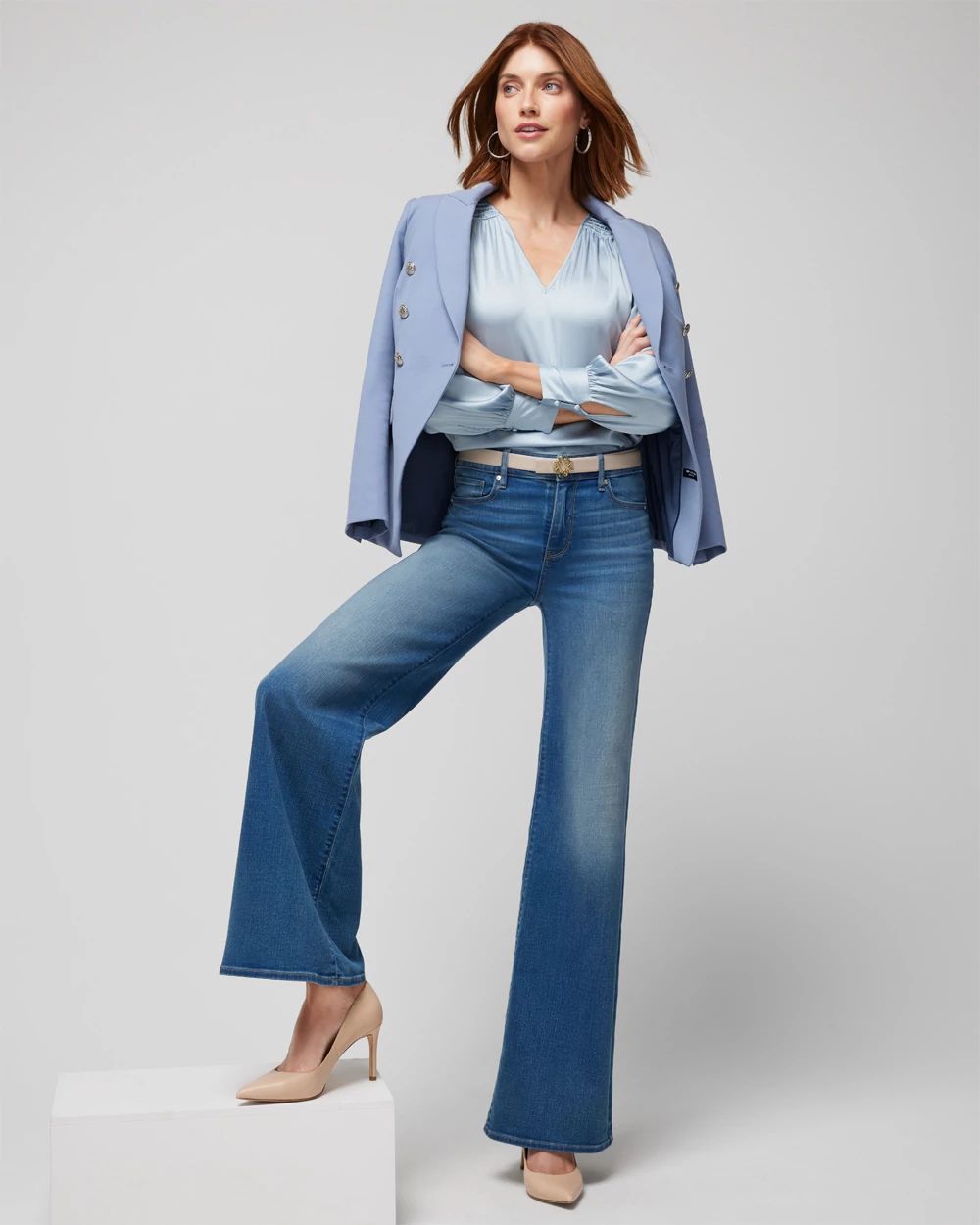 Smocked Shoulder Satin Blouse