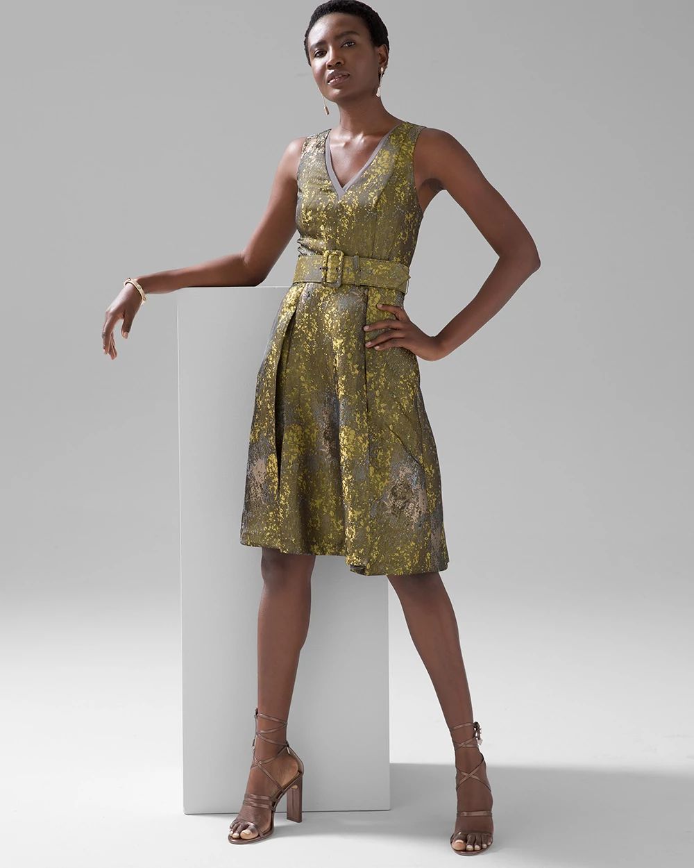 Satin Jacquard Fit & Flare Dress