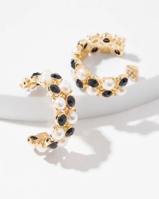 Gold-Black Pearl Hoop Earrings